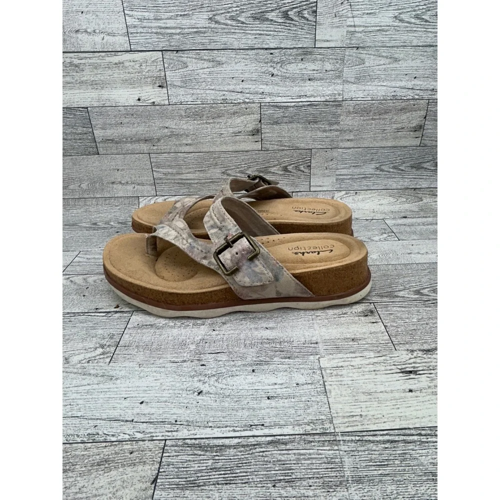 Clarks Collection Mira‎ Tide Women Sz 6M Taupe Floral Slide Sandals 261662364035